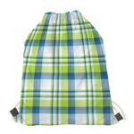 Lime And Blue Madras Plaid Print Drawstring Bag