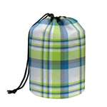 Lime And Blue Madras Plaid Print Drawstring Makeup Bag
