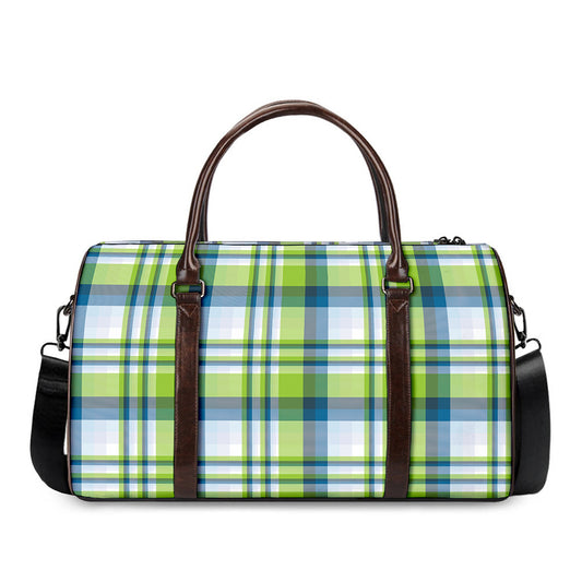 Lime And Blue Madras Plaid Print Duffle Bag