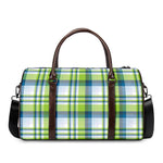 Lime And Blue Madras Plaid Print Duffle Bag