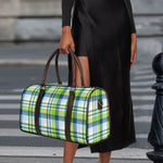 Lime And Blue Madras Plaid Print Duffle Bag