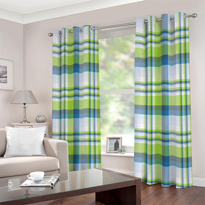 Lime And Blue Madras Plaid Print Extra Wide Grommet Curtains