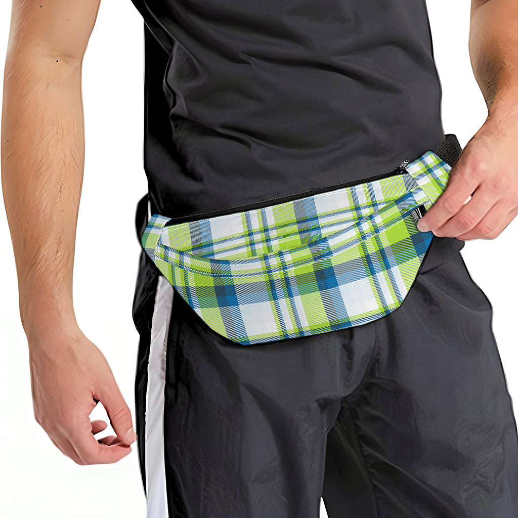 Lime And Blue Madras Plaid Print Fanny Pack