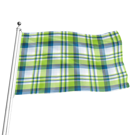 Lime And Blue Madras Plaid Print Flag
