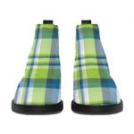 Lime And Blue Madras Plaid Print Flat Ankle Boots