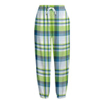 Lime And Blue Madras Plaid Print Fleece Lined Knit Pants