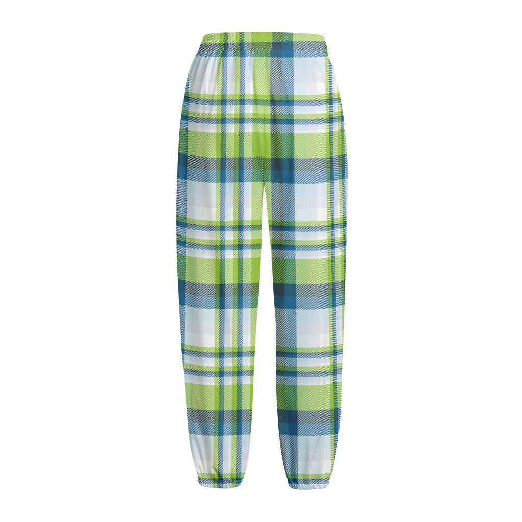 Lime And Blue Madras Plaid Print Fleece Lined Knit Pants