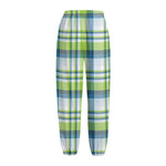 Lime And Blue Madras Plaid Print Fleece Lined Knit Pants