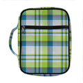Lime And Blue Madras Plaid Print Front Pocket Bible Bag