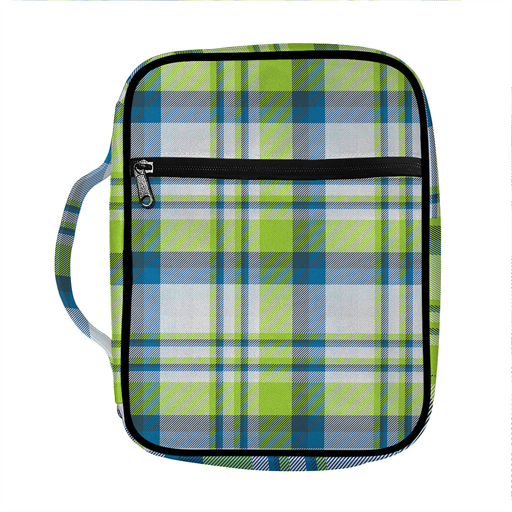 Lime And Blue Madras Plaid Print Front Pocket Bible Bag
