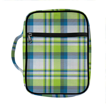 Lime And Blue Madras Plaid Print Front Pocket Bible Bag