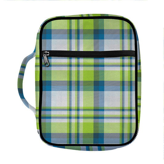Lime And Blue Madras Plaid Print Front Pocket Bible Bag