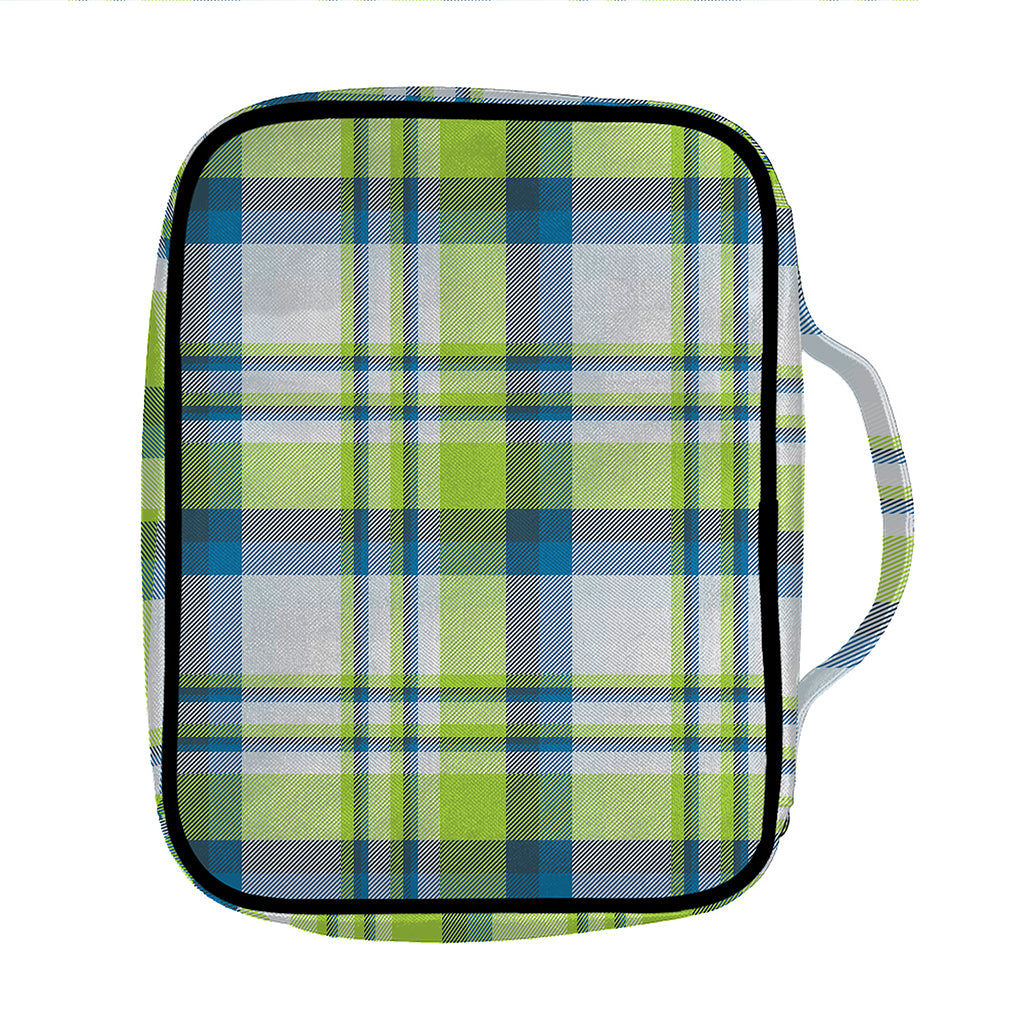 Lime And Blue Madras Plaid Print Front Pocket Bible Bag