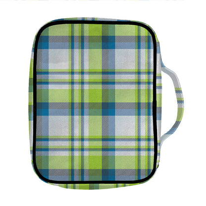 Lime And Blue Madras Plaid Print Front Pocket Bible Bag