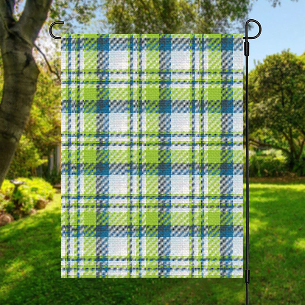 Lime And Blue Madras Plaid Print Garden Flag