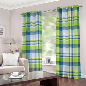 Lime And Blue Madras Plaid Print Grommet Curtains