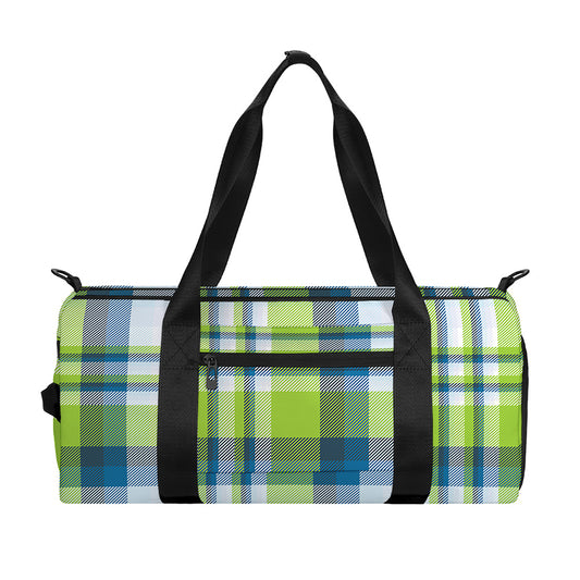 Lime And Blue Madras Plaid Print Gym Bag