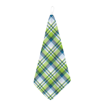 Lime And Blue Madras Plaid Print Hand Towel