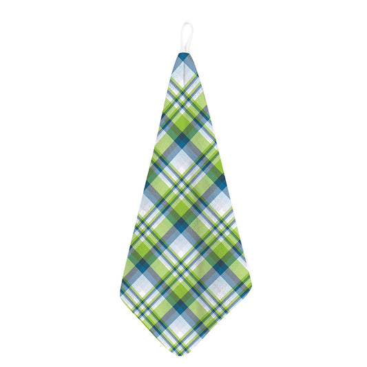 Lime And Blue Madras Plaid Print Hand Towel