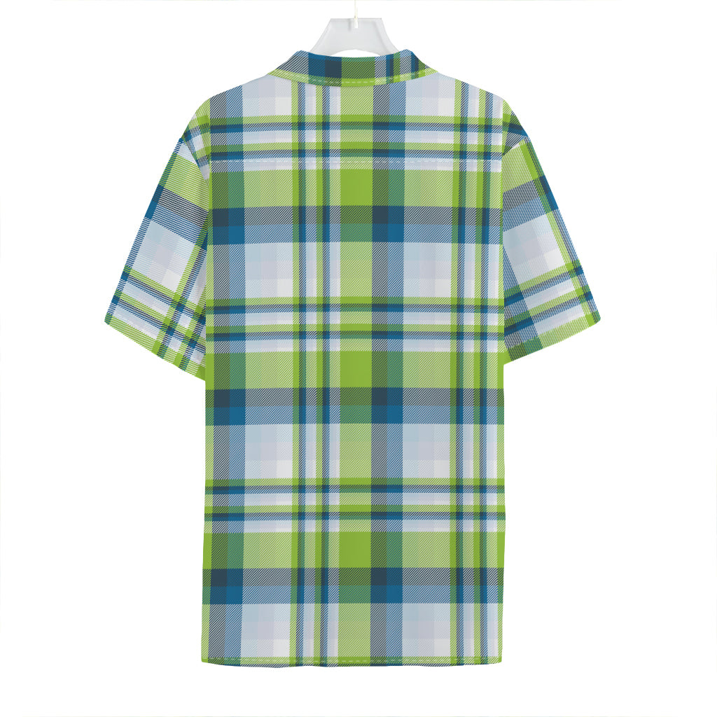 Lime And Blue Madras Plaid Print Hawaiian Shirt
