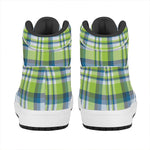 Lime And Blue Madras Plaid Print High Top Leather Sneakers