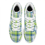 Lime And Blue Madras Plaid Print High Top Leather Sneakers