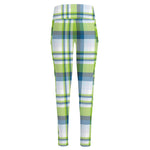 Lime And Blue Madras Plaid Print High-Waisted Pocket Leggings