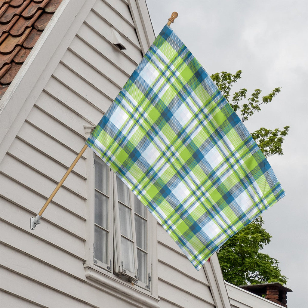 Lime And Blue Madras Plaid Print House Flag