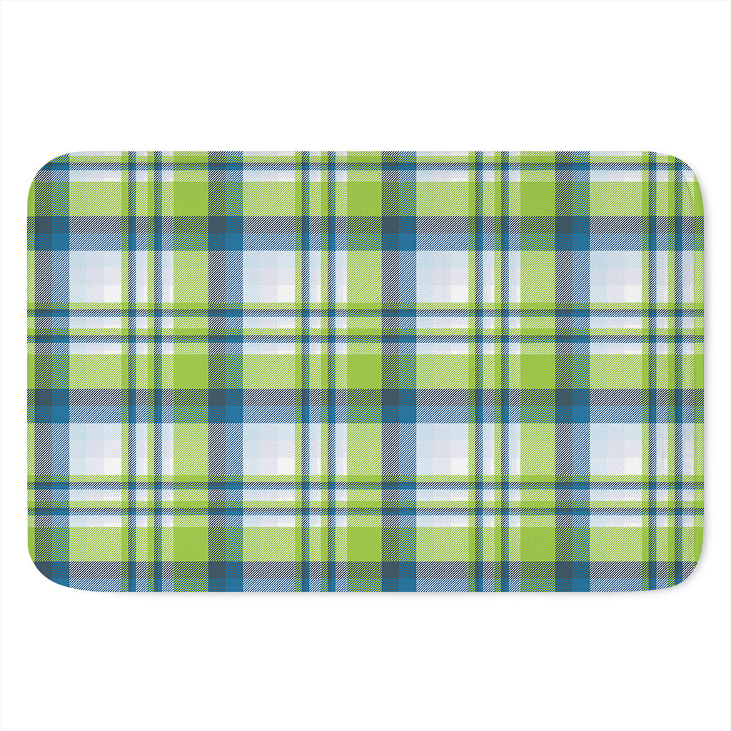 Lime And Blue Madras Plaid Print Indoor Door Mat