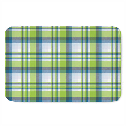 Lime And Blue Madras Plaid Print Indoor Door Mat