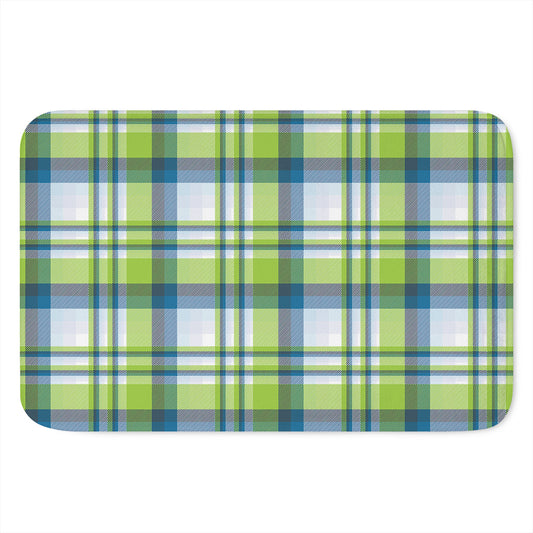 Lime And Blue Madras Plaid Print Indoor Door Mat