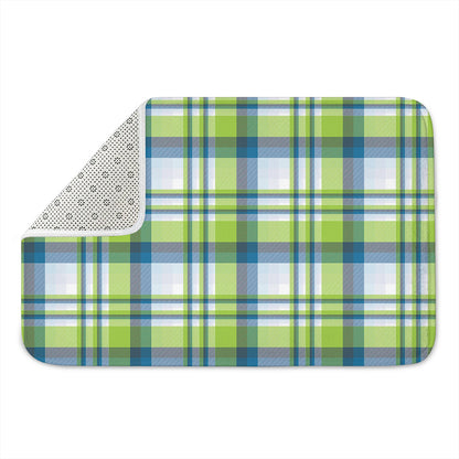 Lime And Blue Madras Plaid Print Indoor Door Mat