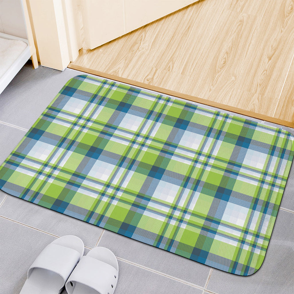 Lime And Blue Madras Plaid Print Indoor Door Mat