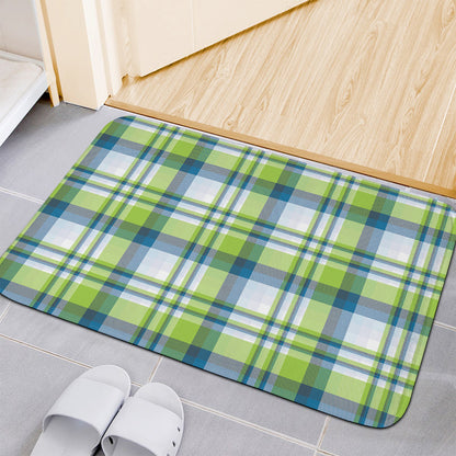 Lime And Blue Madras Plaid Print Indoor Door Mat