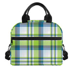 Lime And Blue Madras Plaid Print Insulated Lunch Bag