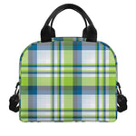 Lime And Blue Madras Plaid Print Insulated Lunch Bag