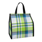 Lime And Blue Madras Plaid Print Insulated Lunch Tote