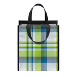 Lime And Blue Madras Plaid Print Insulated Lunch Tote