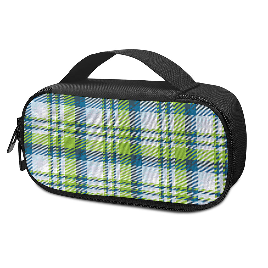 Lime And Blue Madras Plaid Print Insulin Cooler Travel Case
