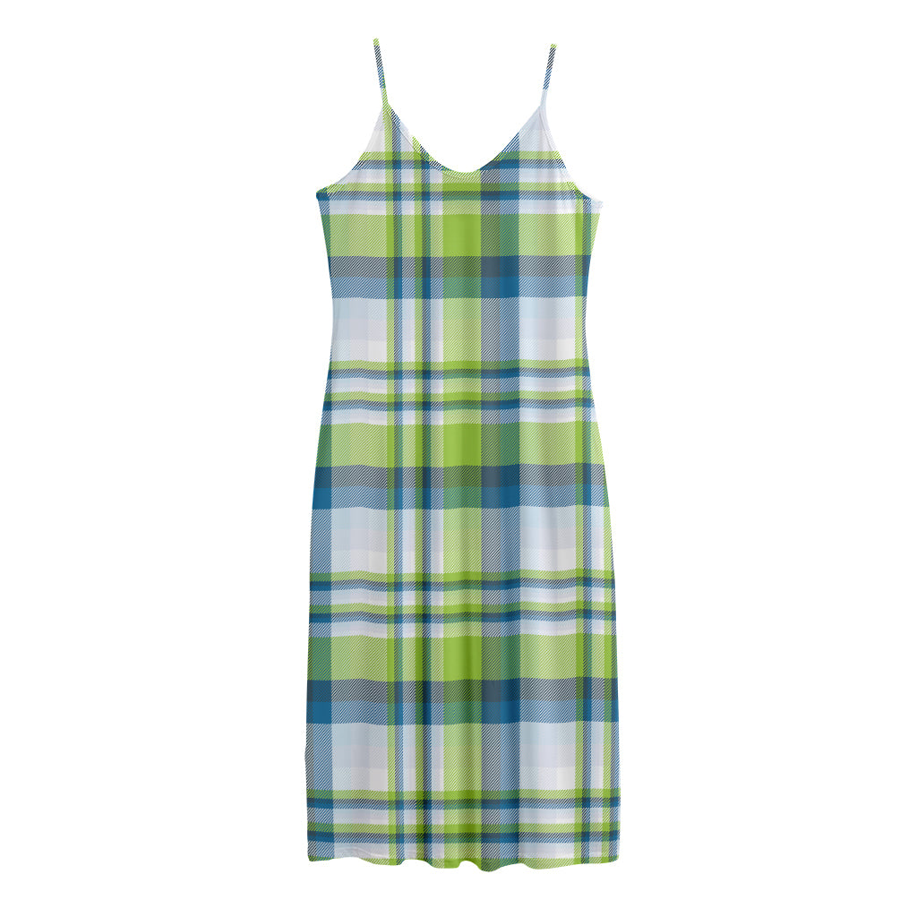 Lime And Blue Madras Plaid Print Jersey Midi Cami Dress