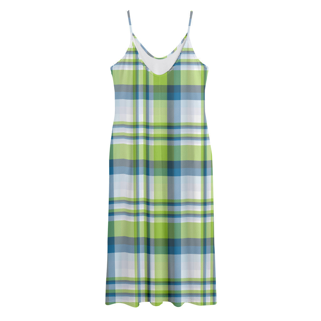 Lime And Blue Madras Plaid Print Jersey Midi Cami Dress