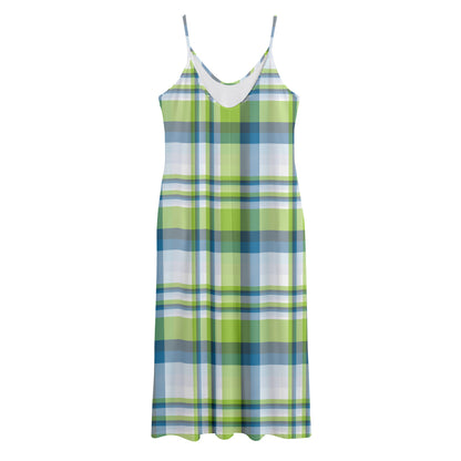 Lime And Blue Madras Plaid Print Jersey Midi Cami Dress