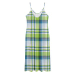 Lime And Blue Madras Plaid Print Jersey Midi Cami Dress