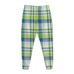 Lime And Blue Madras Plaid Print Jogger Pants