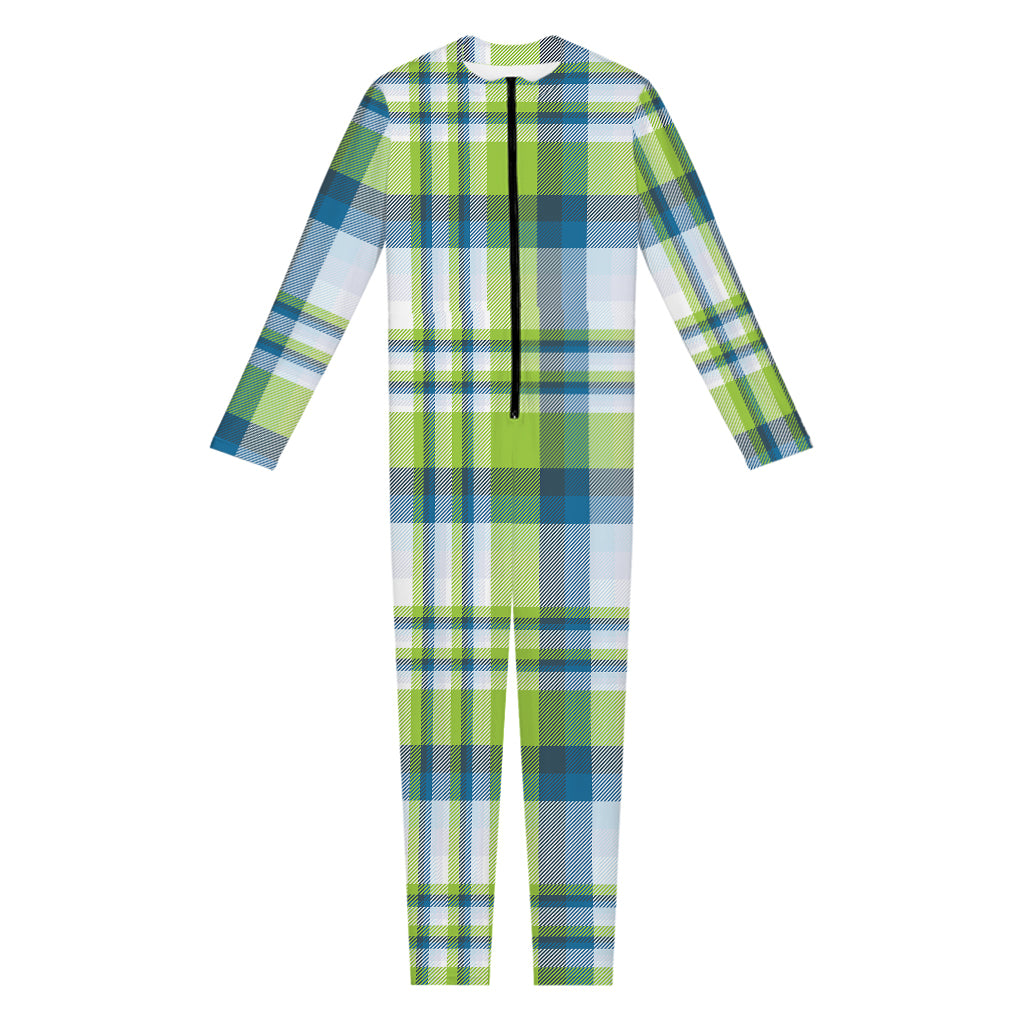 Lime And Blue Madras Plaid Print Jumpsuit