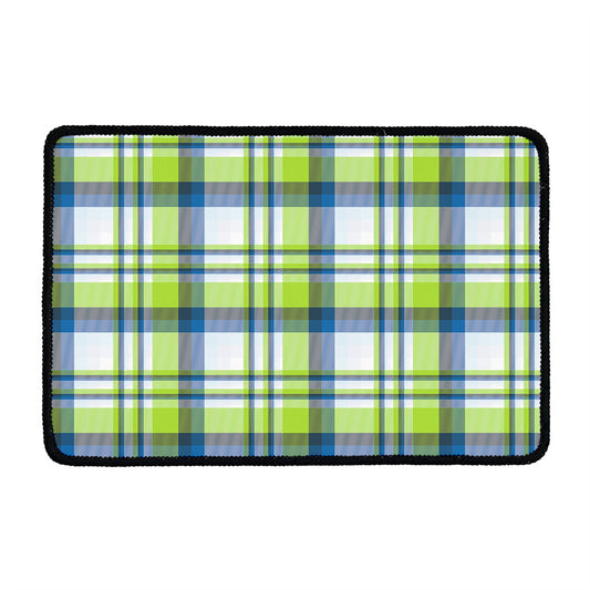 Lime And Blue Madras Plaid Print Kitchen Mat
