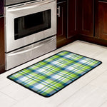 Lime And Blue Madras Plaid Print Kitchen Mat
