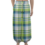 Lime And Blue Madras Plaid Print Lantern Pants