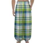 Lime And Blue Madras Plaid Print Lantern Pants