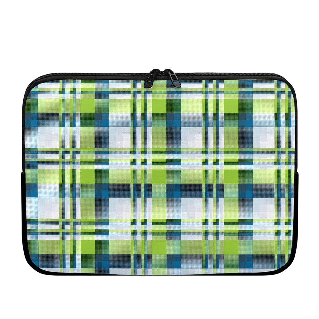 Lime And Blue Madras Plaid Print Laptop Sleeve